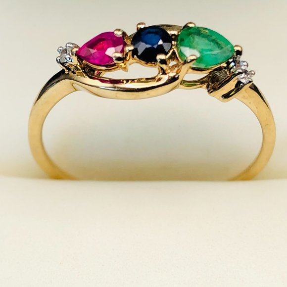 The Genuine Gemstone Company Jewelry - Emerald, Ruby & Sapphire Gold Ring